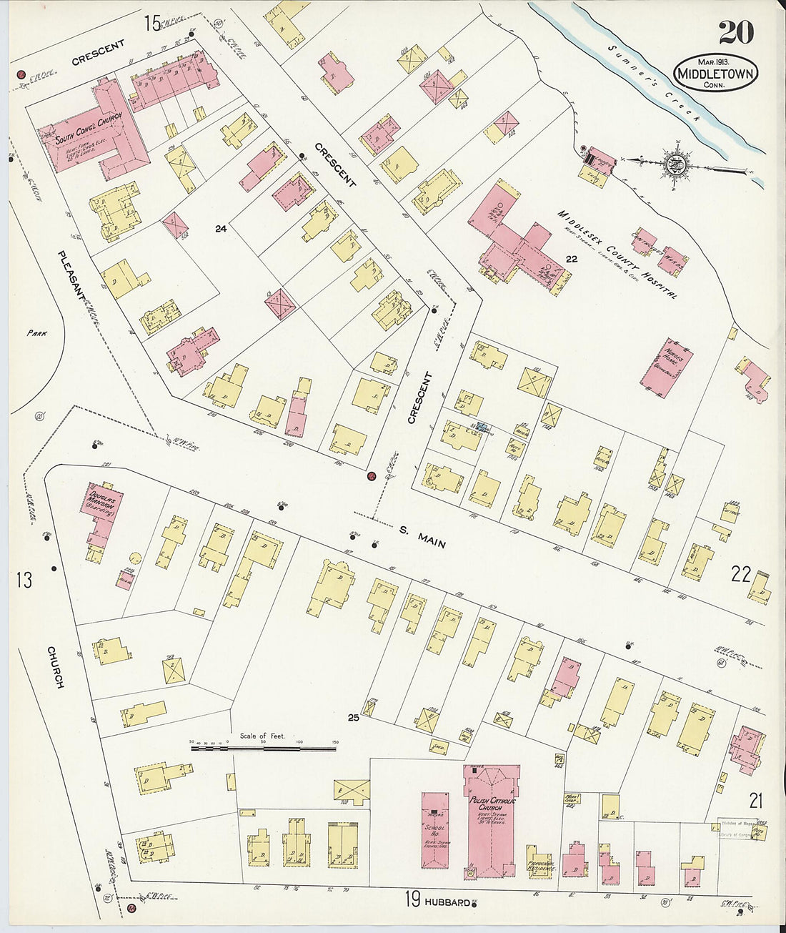 This old map of Middletown, Middlesex County, Connecticut was created by Sanborn Map Company in 1913