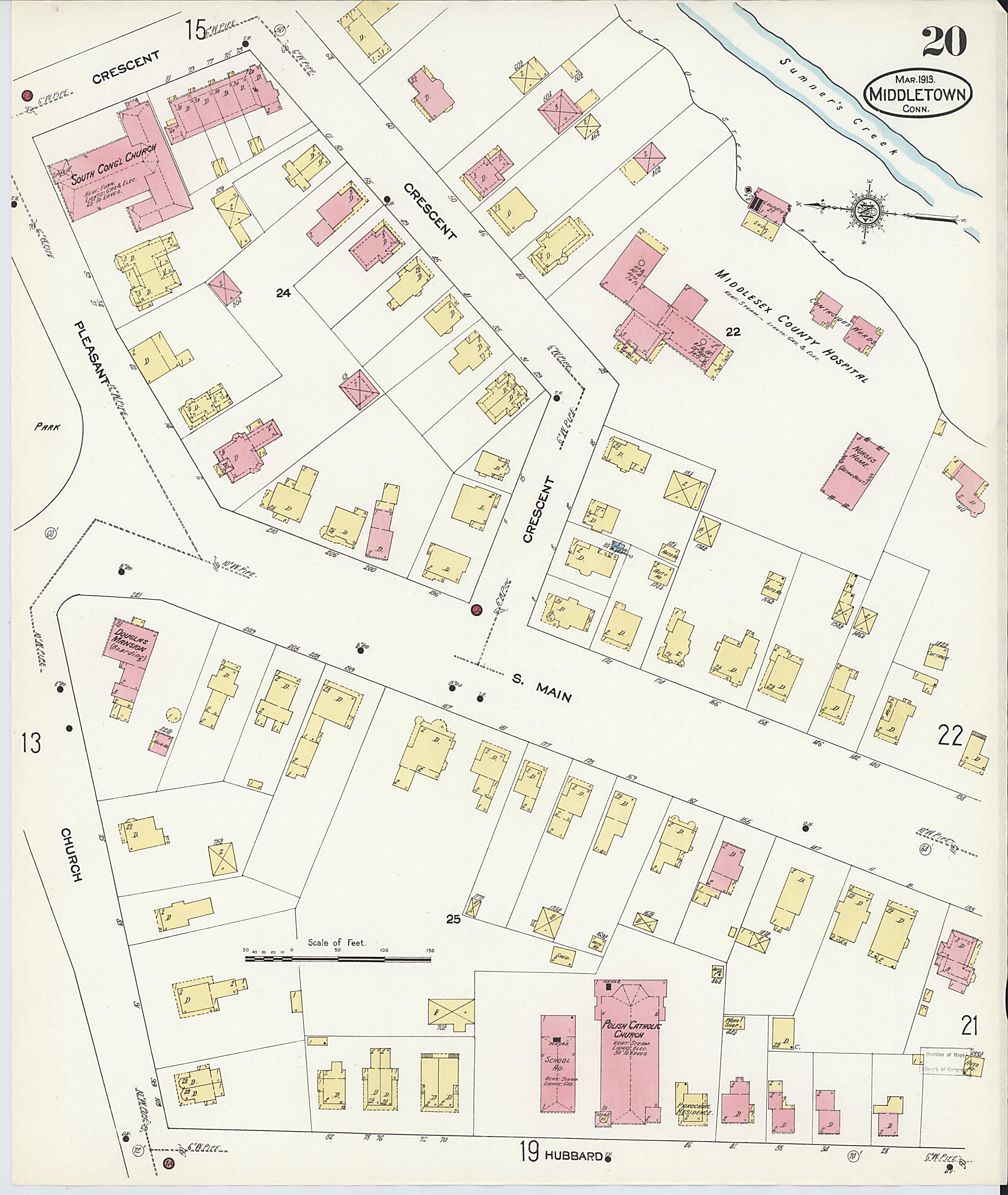 This old map of Middletown, Middlesex County, Connecticut was created by Sanborn Map Company in 1913