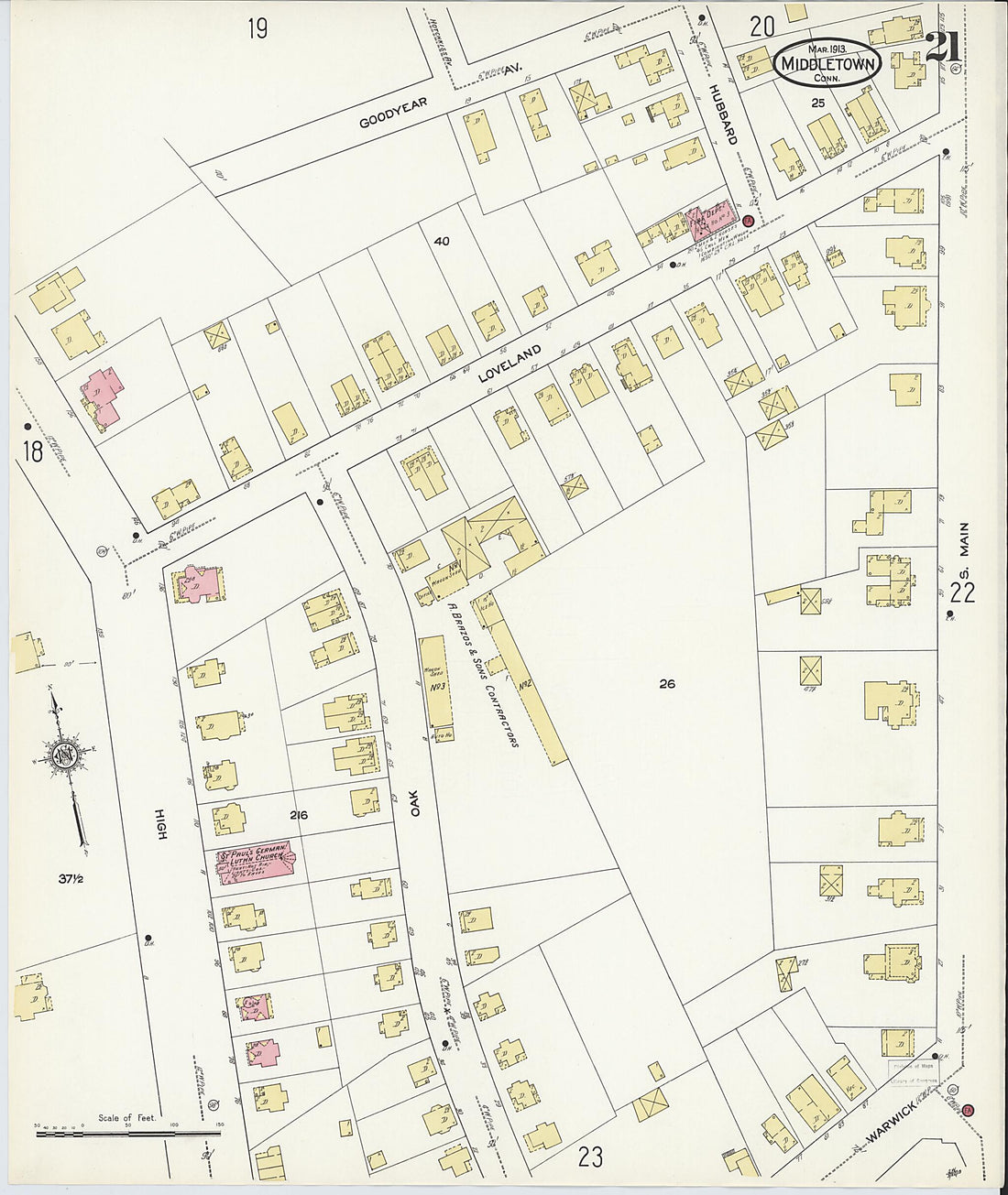 This old map of Middletown, Middlesex County, Connecticut was created by Sanborn Map Company in 1913