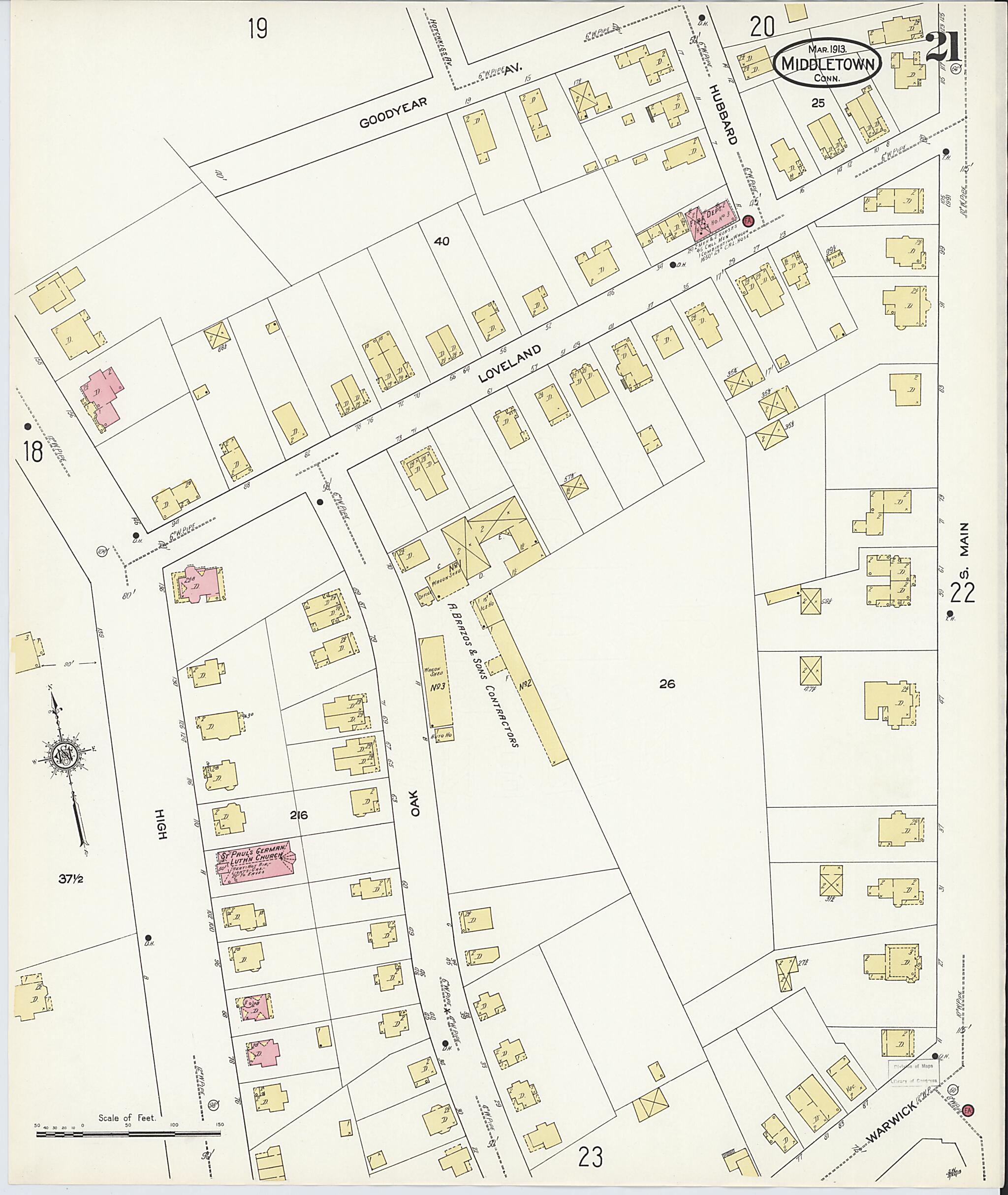 This old map of Middletown, Middlesex County, Connecticut was created by Sanborn Map Company in 1913