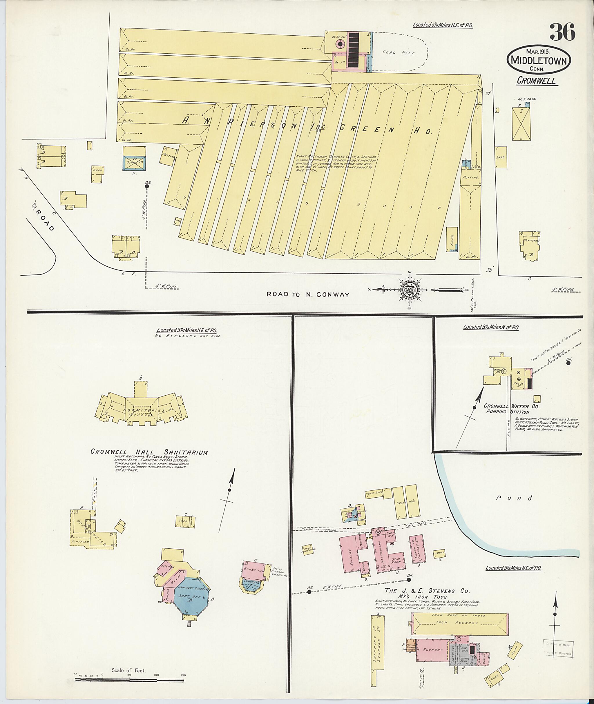 This old map of Middletown, Middlesex County, Connecticut was created by Sanborn Map Company in 1913