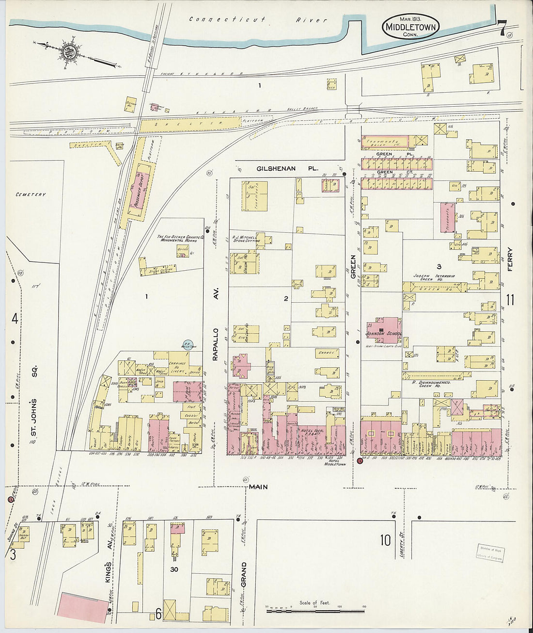 This old map of Middletown, Middlesex County, Connecticut was created by Sanborn Map Company in 1913