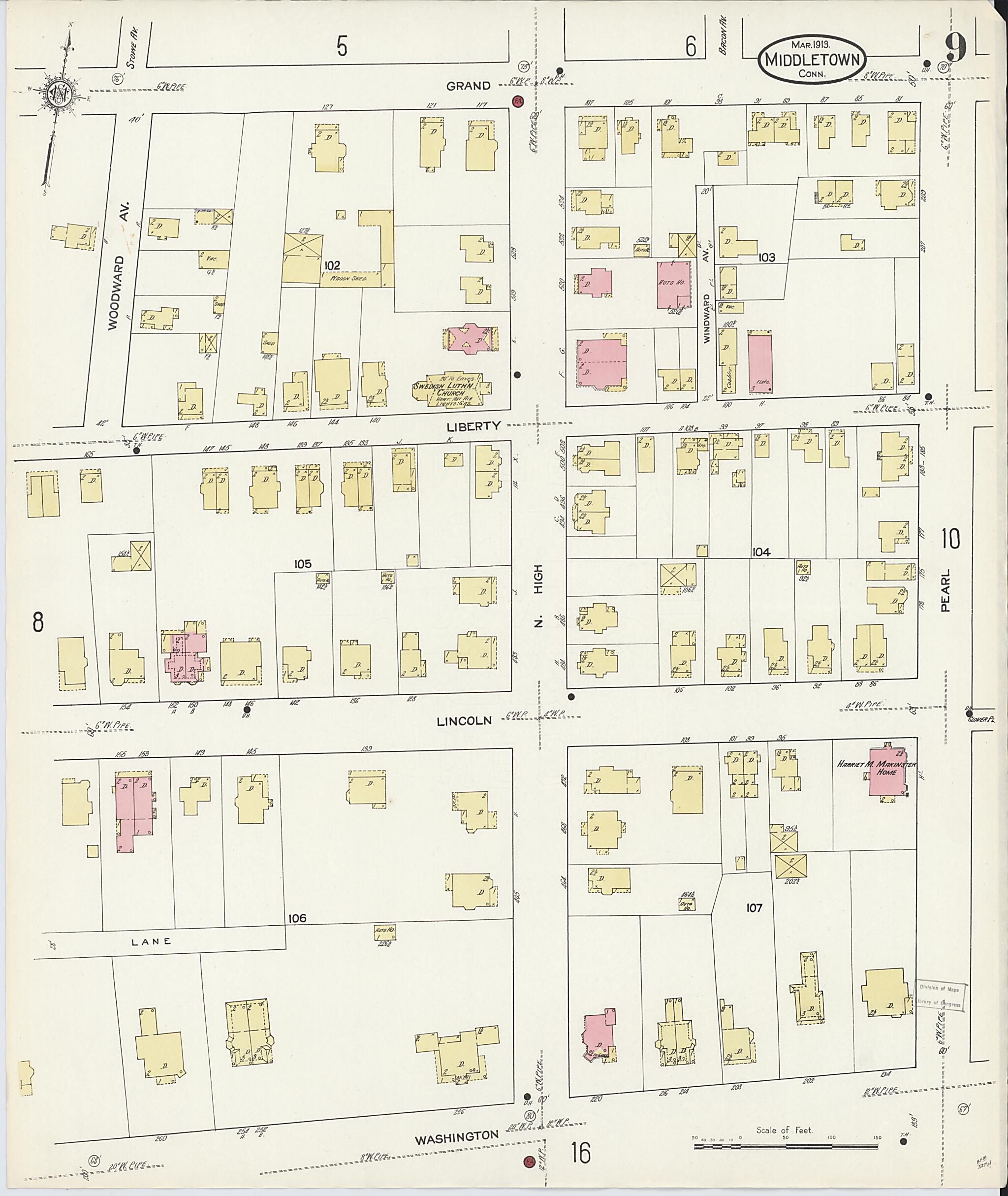 This old map of Middletown, Middlesex County, Connecticut was created by Sanborn Map Company in 1913