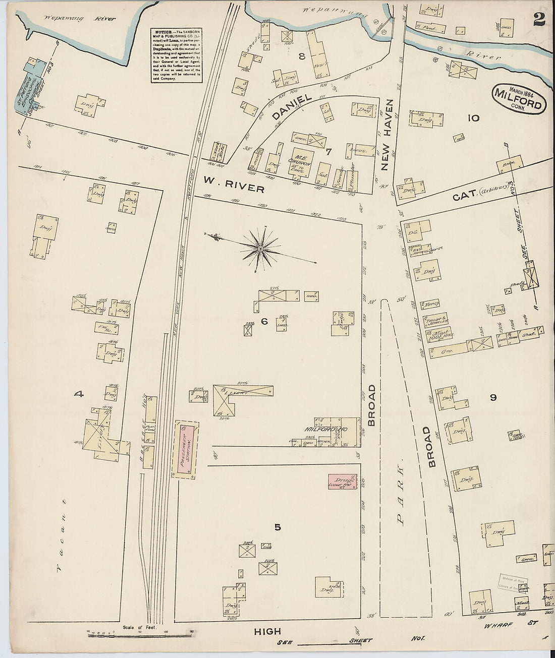 This old map of Milford, New Haven County, Connecticut was created by Sanborn Map Company in 1884