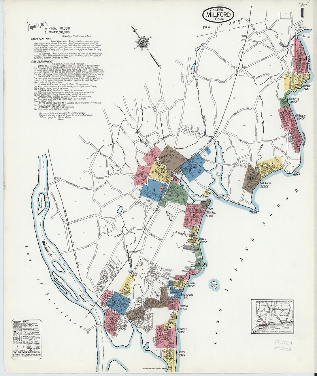 This old map of Milford, New Haven County, Connecticut was created by Sanborn Map Company in 1920