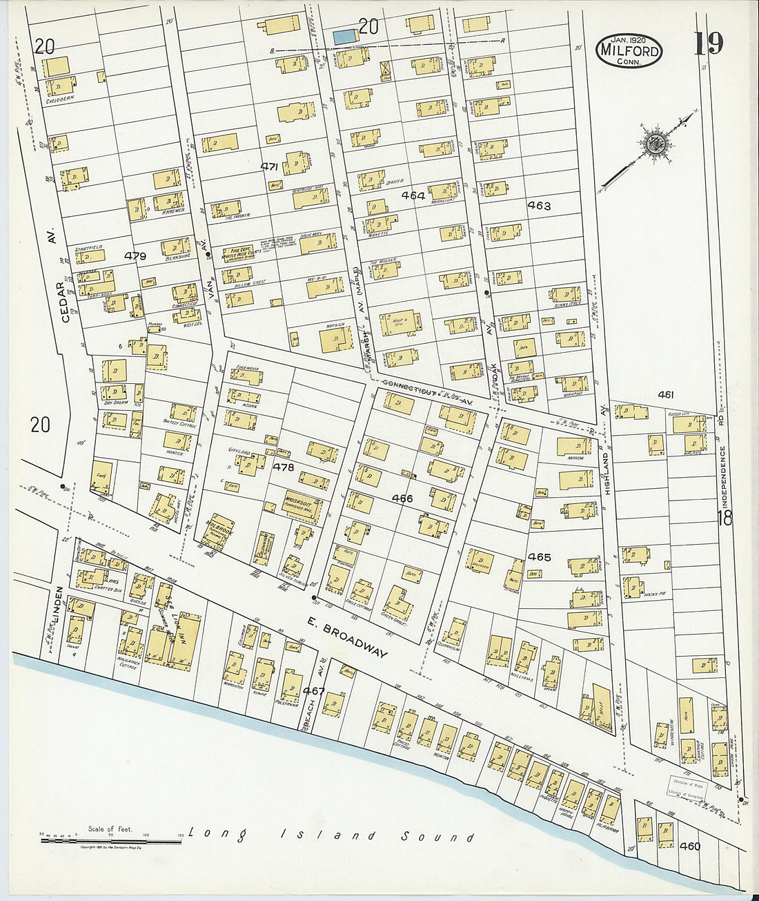 This old map of Milford, New Haven County, Connecticut was created by Sanborn Map Company in 1920