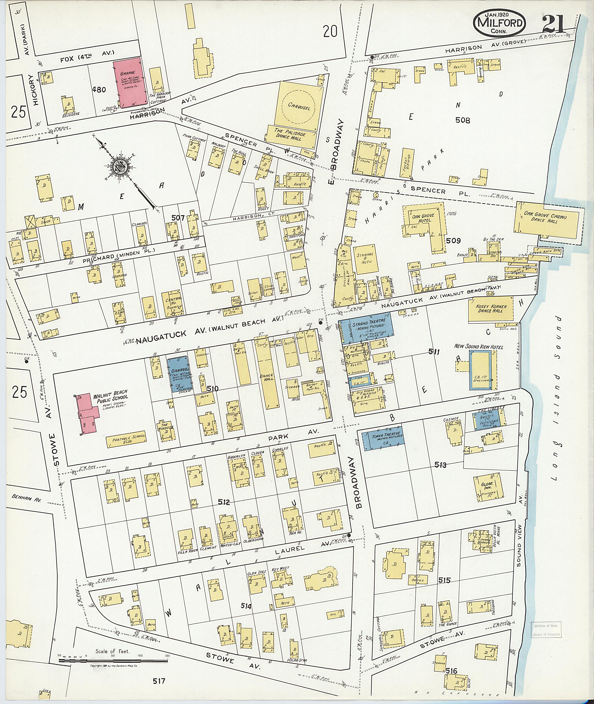 This old map of Milford, New Haven County, Connecticut was created by Sanborn Map Company in 1920