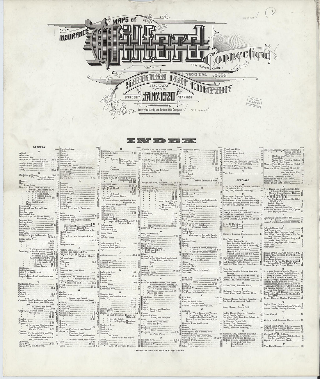 This old map of Milford, New Haven County, Connecticut was created by Sanborn Map Company in 1920