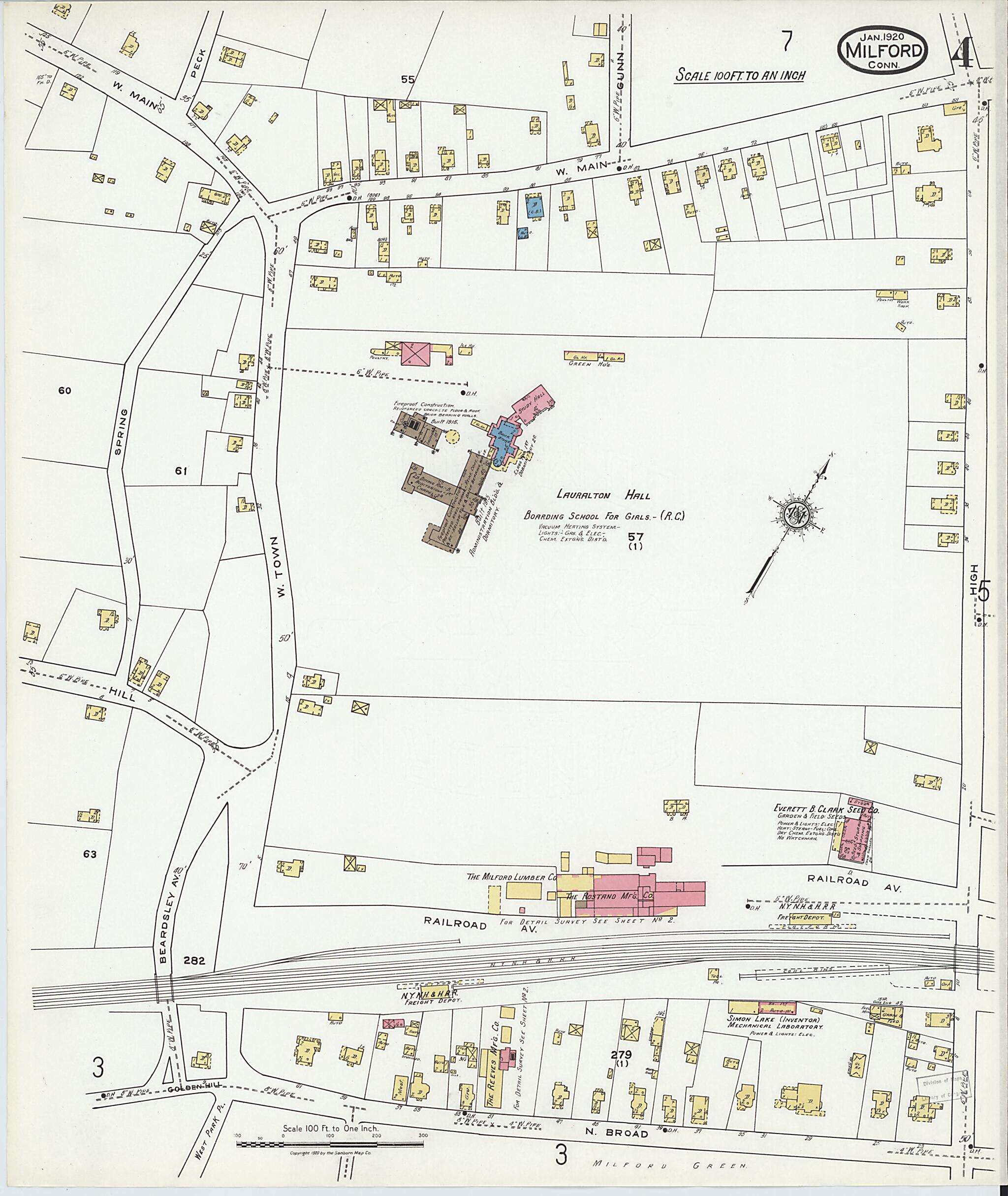 This old map of Milford, New Haven County, Connecticut was created by Sanborn Map Company in 1920