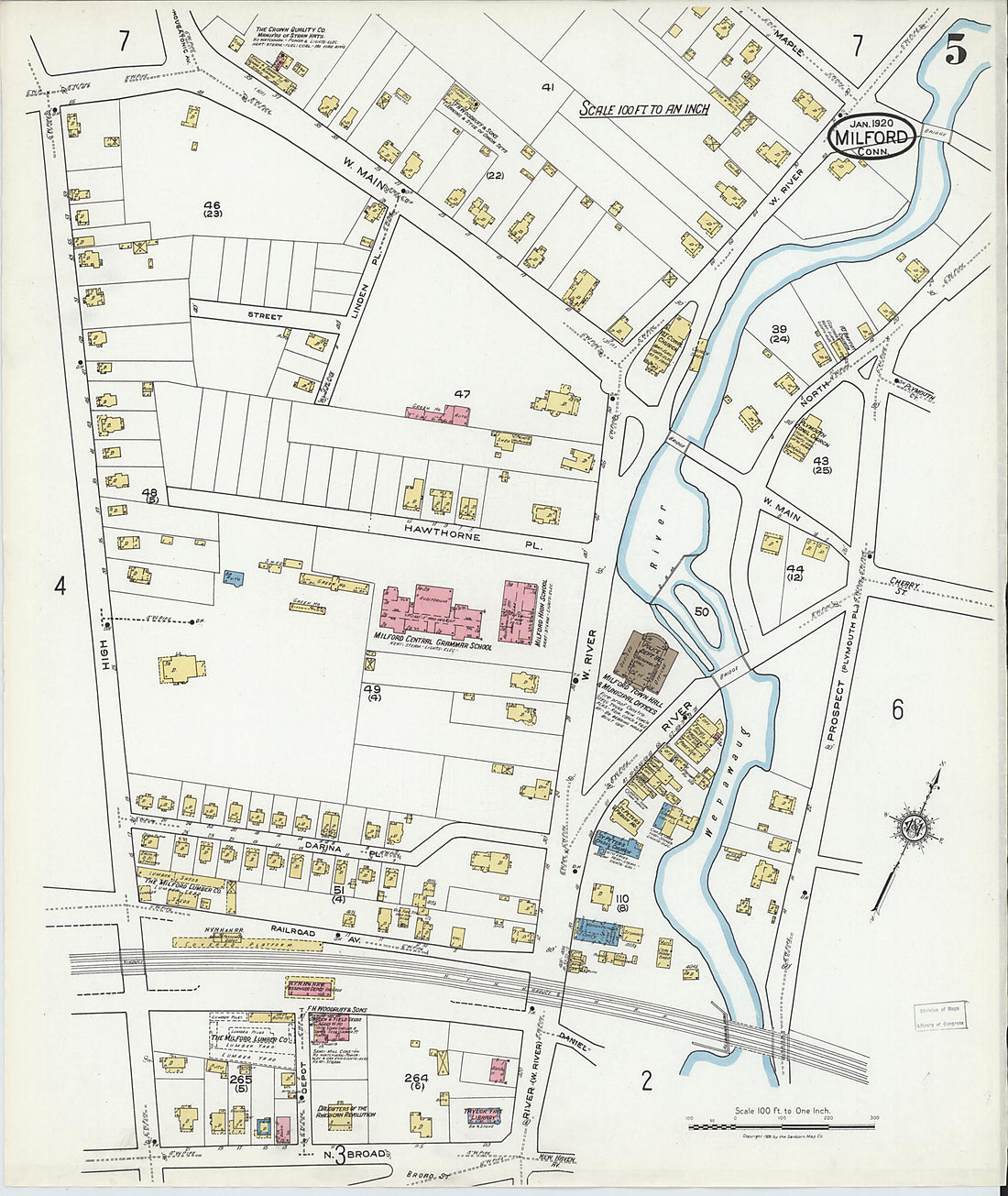 This old map of Milford, New Haven County, Connecticut was created by Sanborn Map Company in 1920