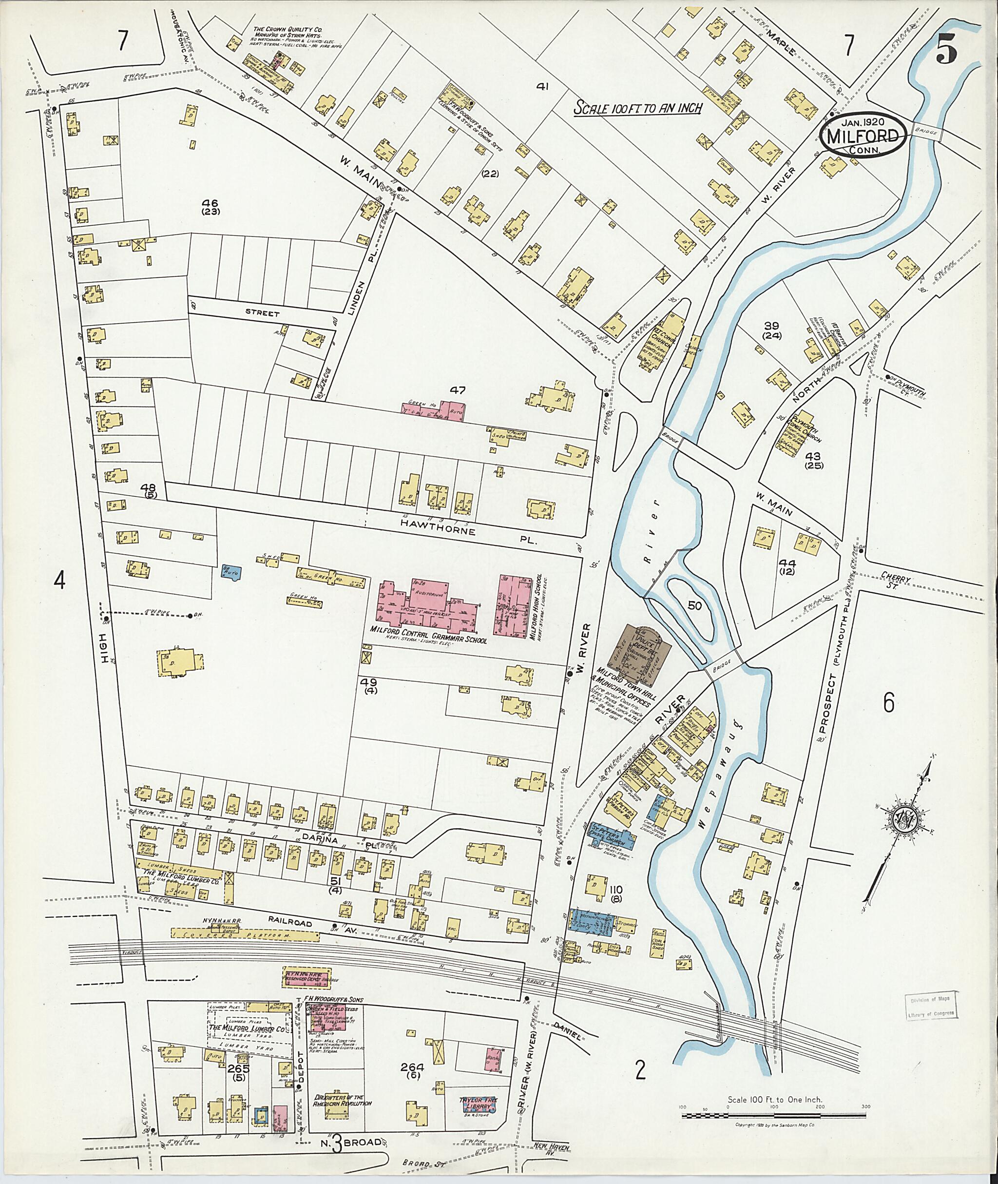This old map of Milford, New Haven County, Connecticut was created by Sanborn Map Company in 1920