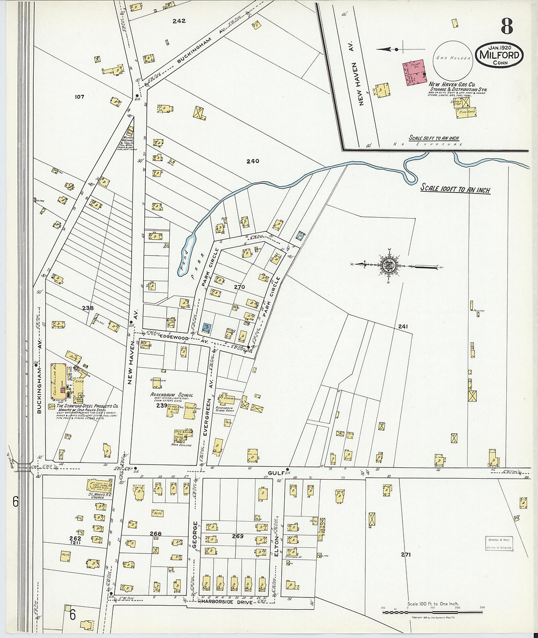 This old map of Milford, New Haven County, Connecticut was created by Sanborn Map Company in 1920