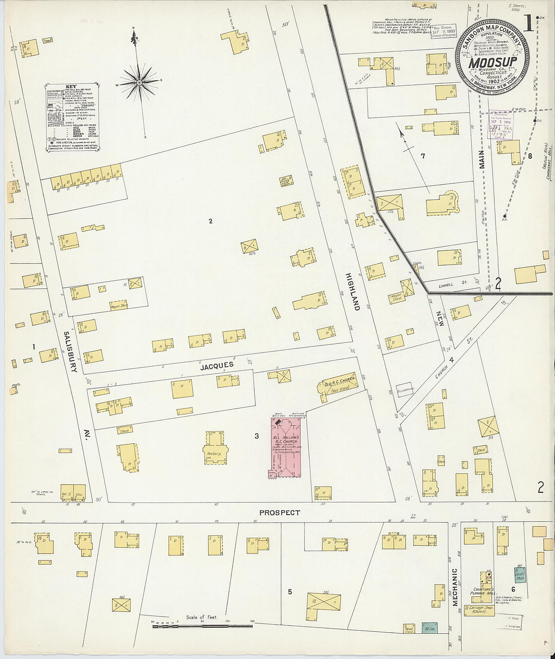 This old map of Moosup, Windham County, Connecticut was created by Sanborn Map Company in 1903