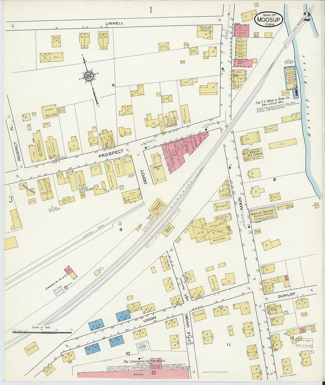 This old map of Moosup, Windham County, Connecticut was created by Sanborn Map Company in 1917