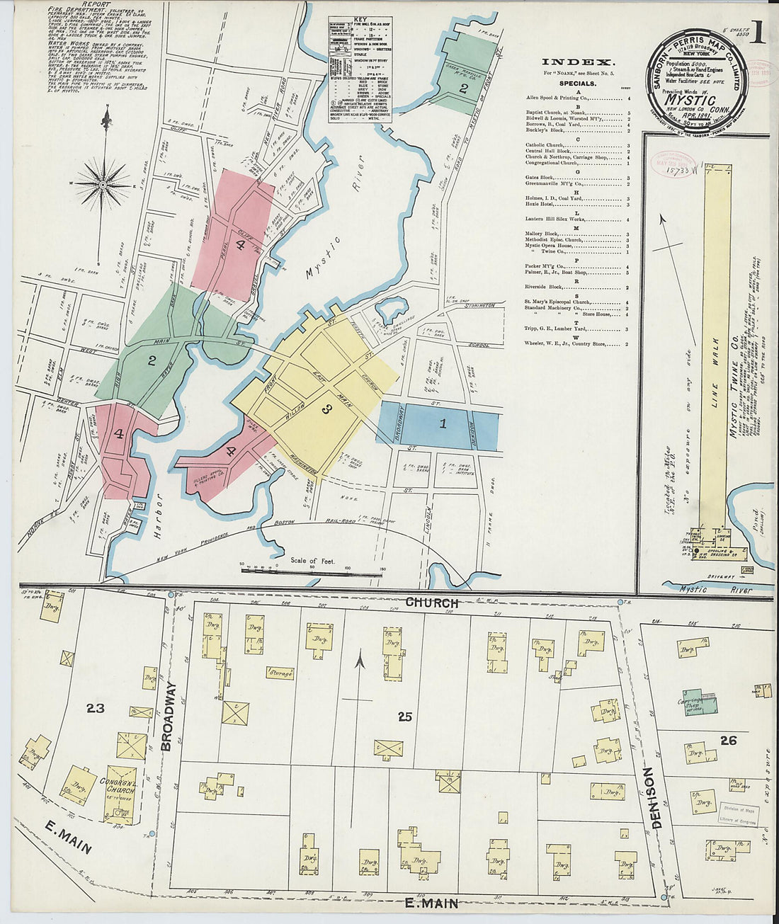 This old map of Mystic, New London County, Connecticut was created by Sanborn Map Company in 1891