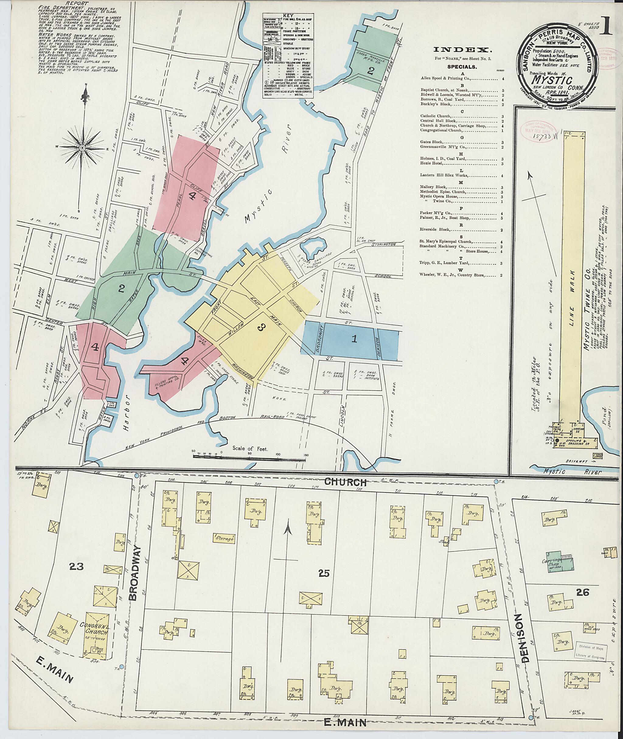 This old map of Mystic, New London County, Connecticut was created by Sanborn Map Company in 1891
