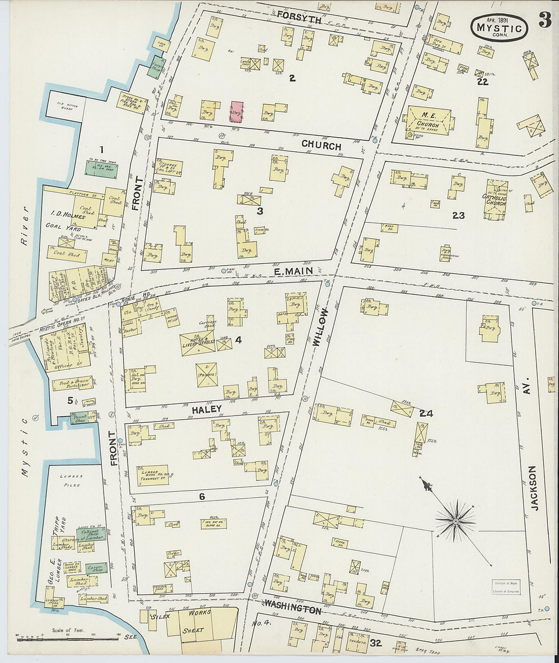 This old map of Mystic, New London County, Connecticut was created by Sanborn Map Company in 1891