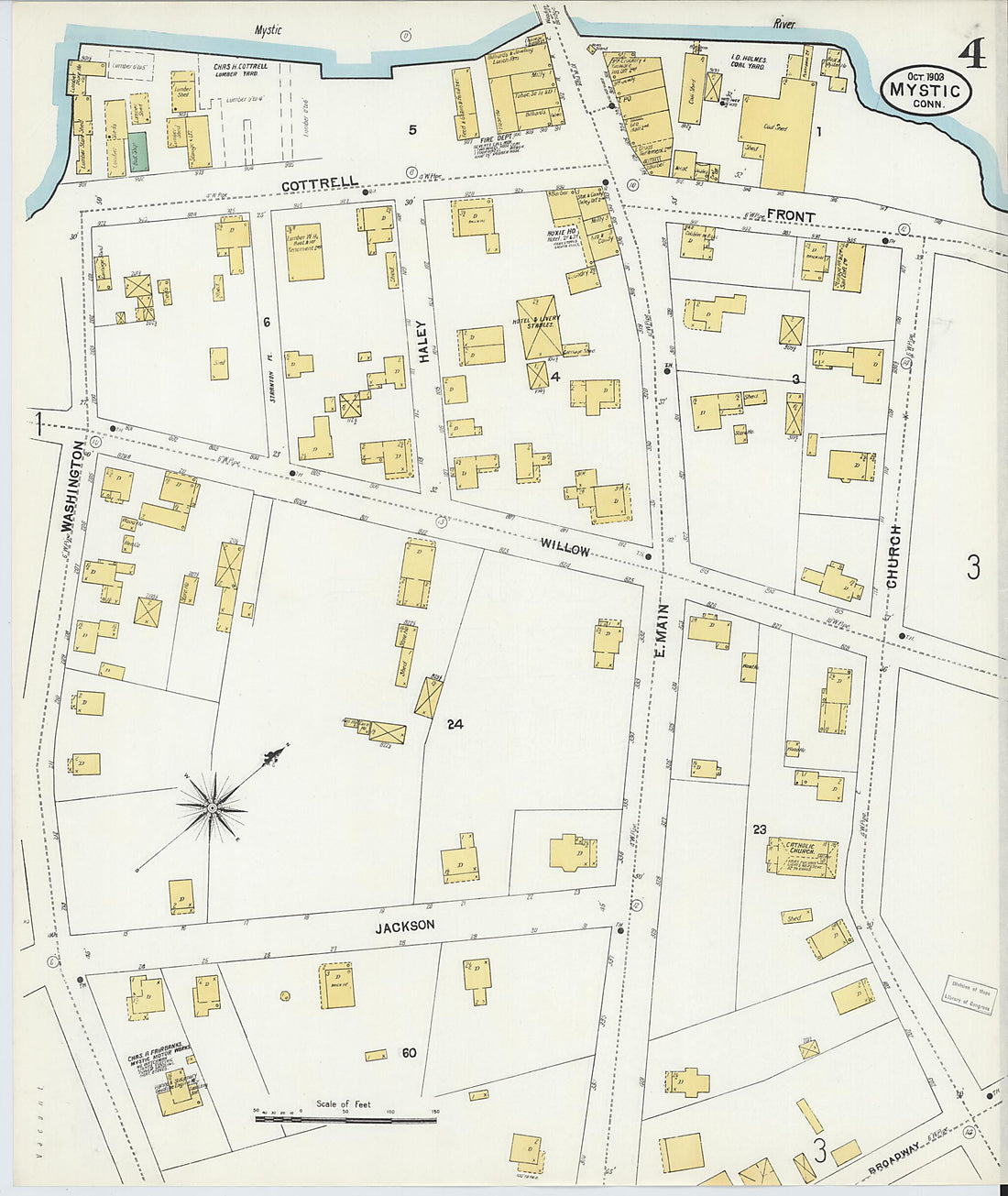 This old map of Mystic, New London County, Connecticut was created by Sanborn Map Company in 1903