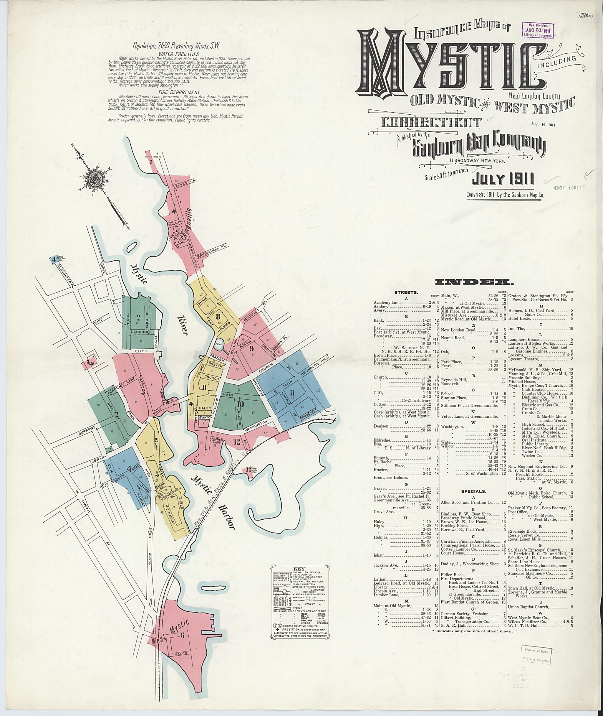 This old map of West Mystic, New London County, Connecticut was created by Sanborn Map Company in 1911