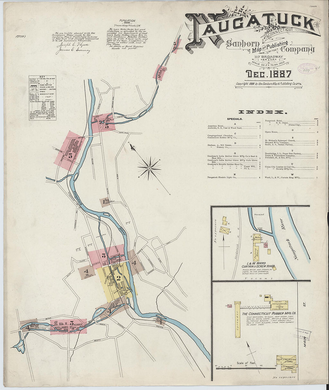 This old map of Naugatuck, New Haven County, Connecticut was created by Sanborn Map Company in 1887