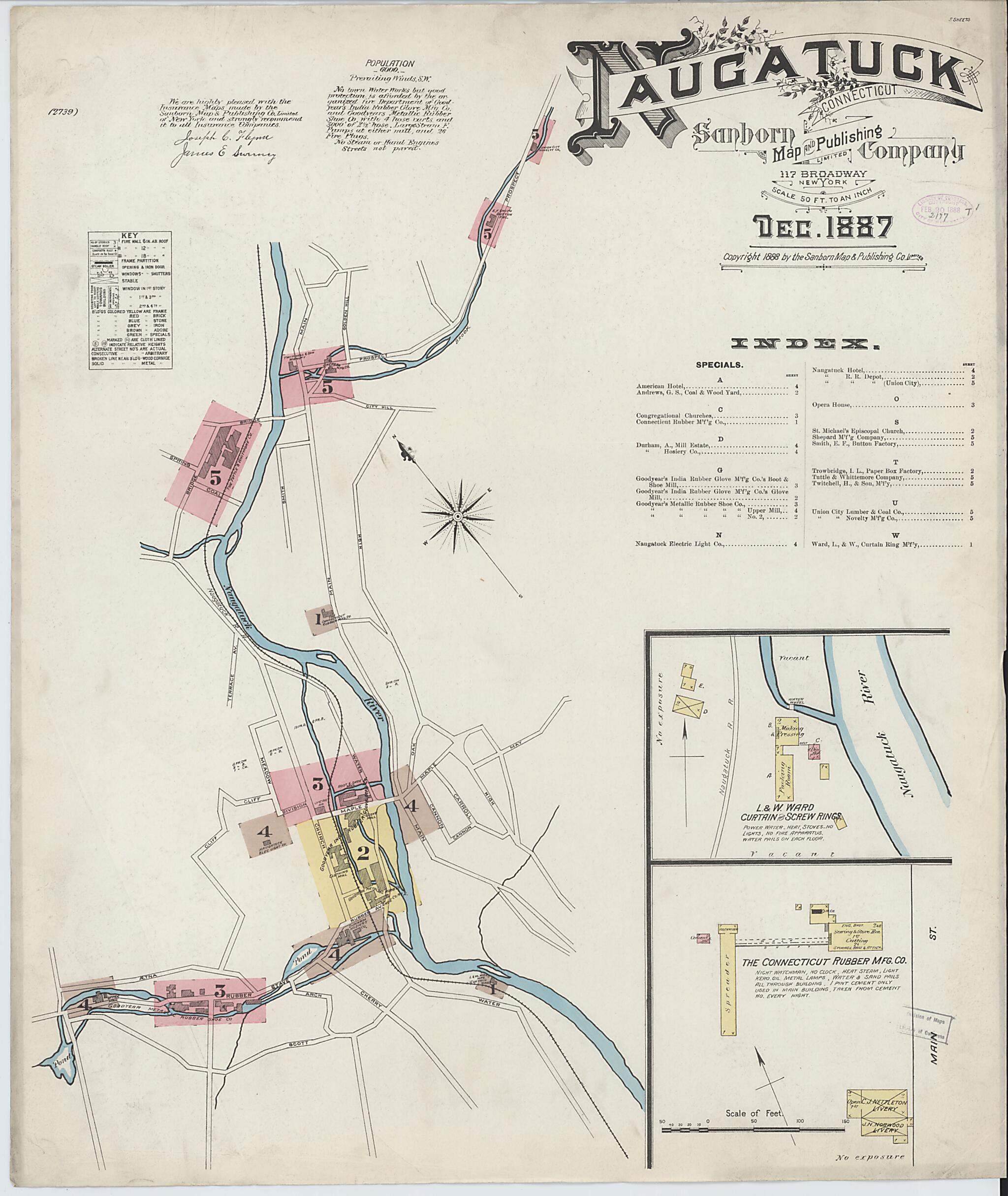 This old map of Naugatuck, New Haven County, Connecticut was created by Sanborn Map Company in 1887