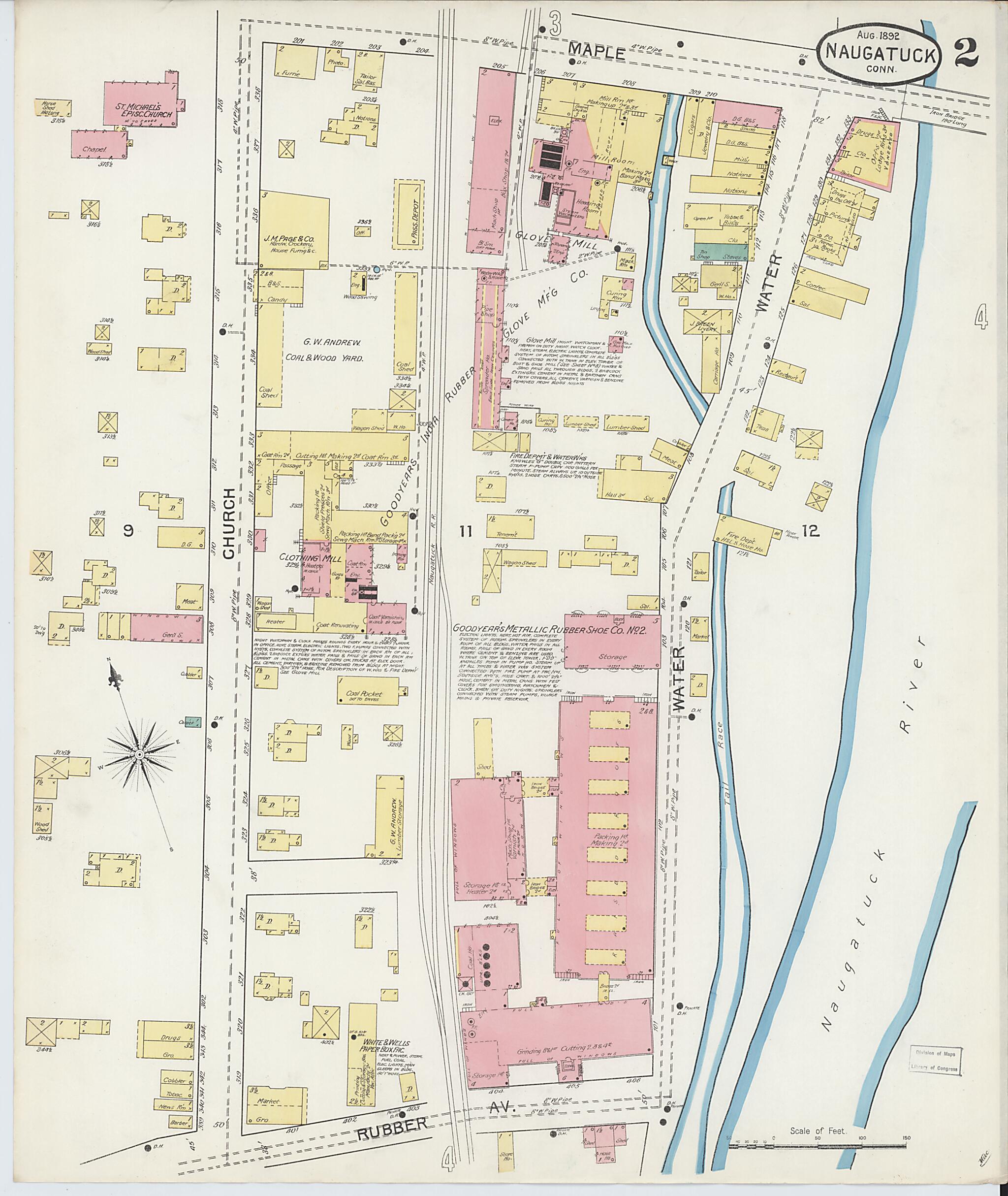This old map of Naugatuck, New Haven County, Connecticut was created by Sanborn Map Company in 1892