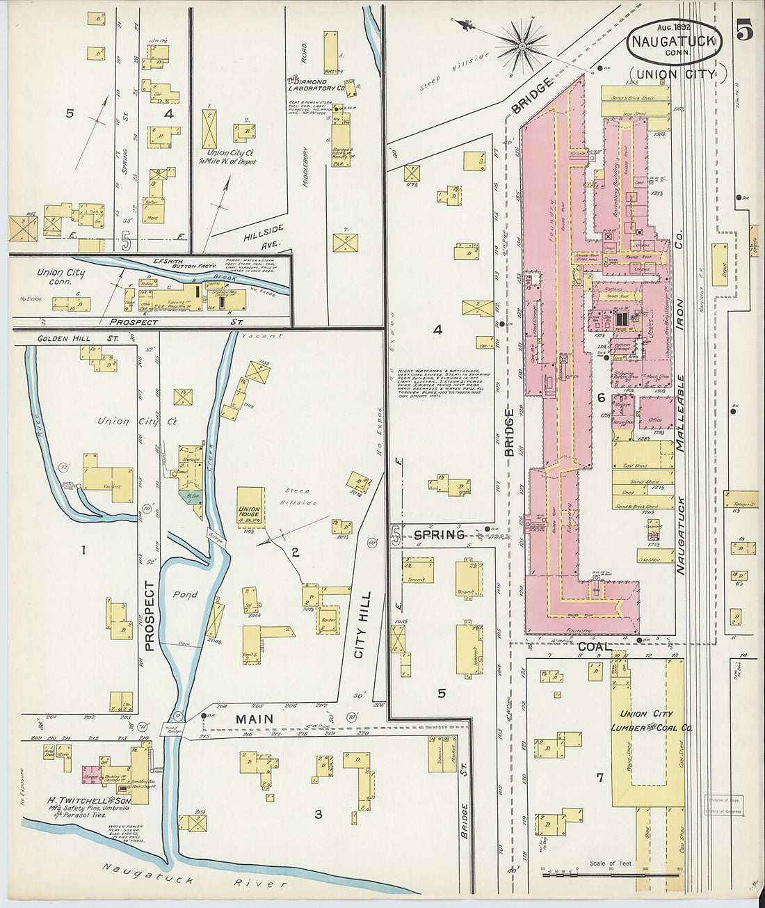 This old map of Naugatuck, New Haven County, Connecticut was created by Sanborn Map Company in 1892