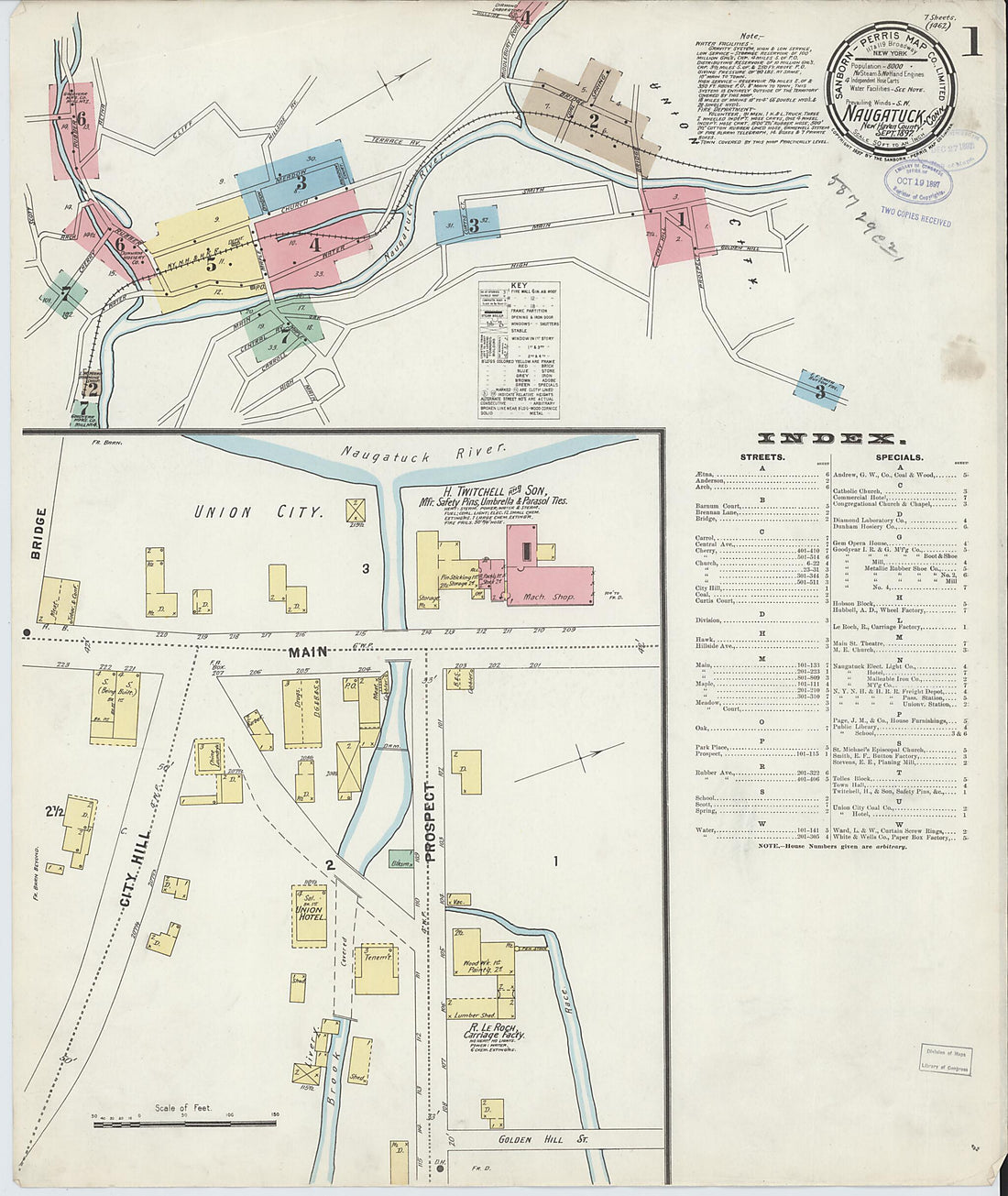 This old map of Naugatuck, New Haven County, Connecticut was created by Sanborn Map Company in 1897