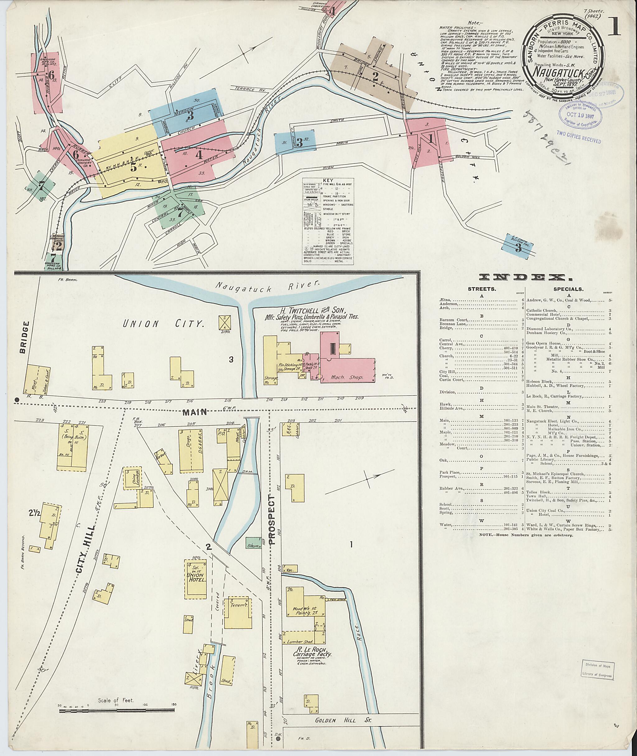 This old map of Naugatuck, New Haven County, Connecticut was created by Sanborn Map Company in 1897