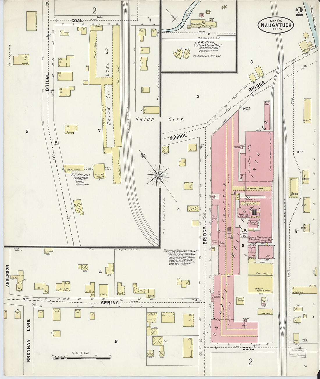 This old map of Naugatuck, New Haven County, Connecticut was created by Sanborn Map Company in 1897