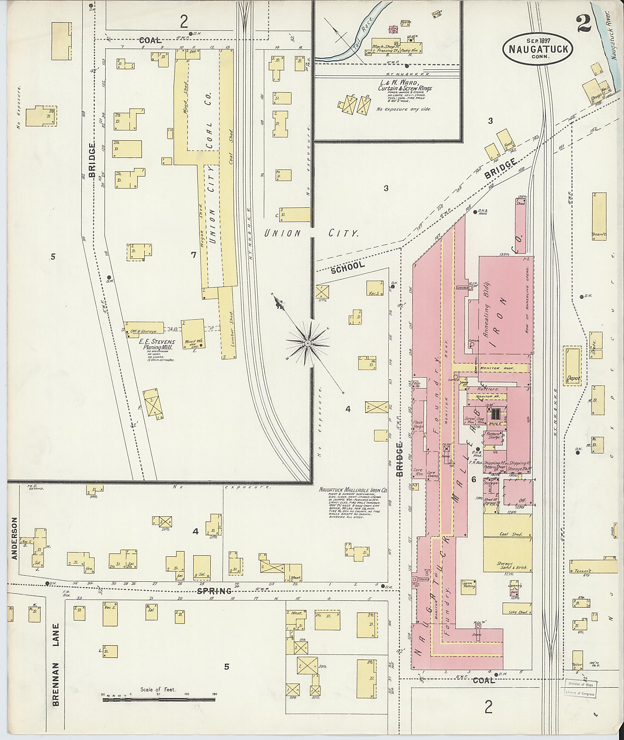 This old map of Naugatuck, New Haven County, Connecticut was created by Sanborn Map Company in 1897