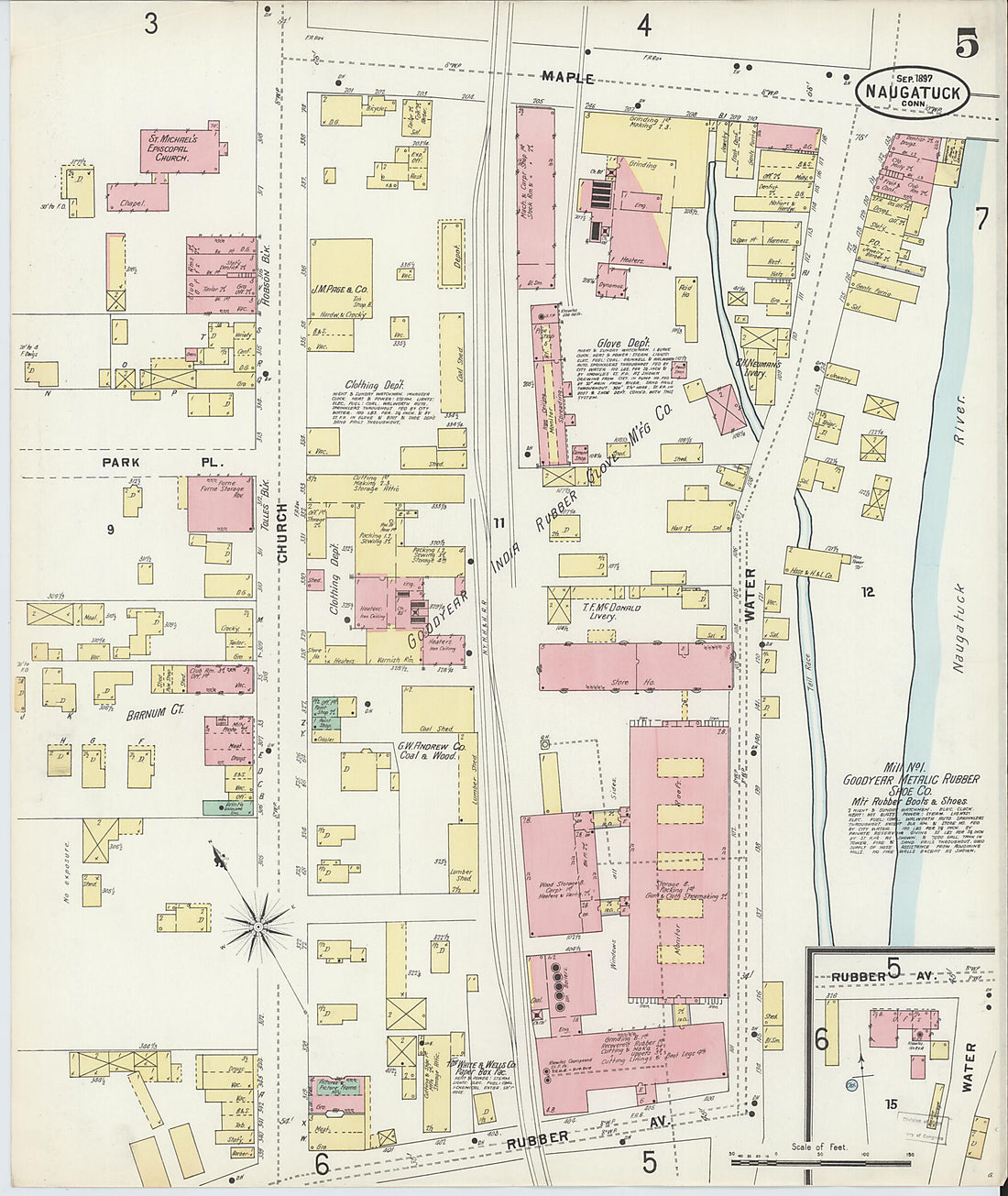 This old map of Naugatuck, New Haven County, Connecticut was created by Sanborn Map Company in 1897