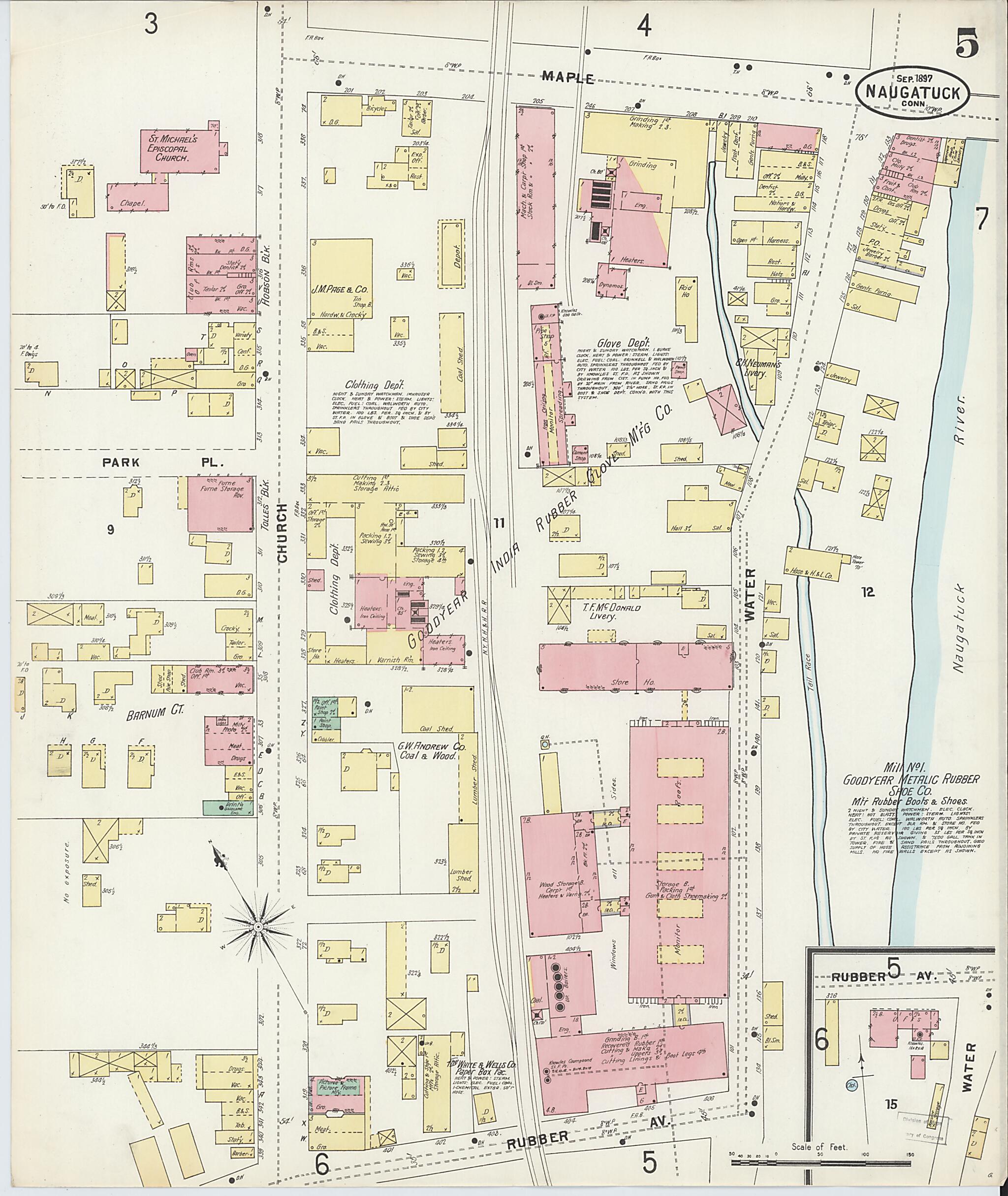 This old map of Naugatuck, New Haven County, Connecticut was created by Sanborn Map Company in 1897
