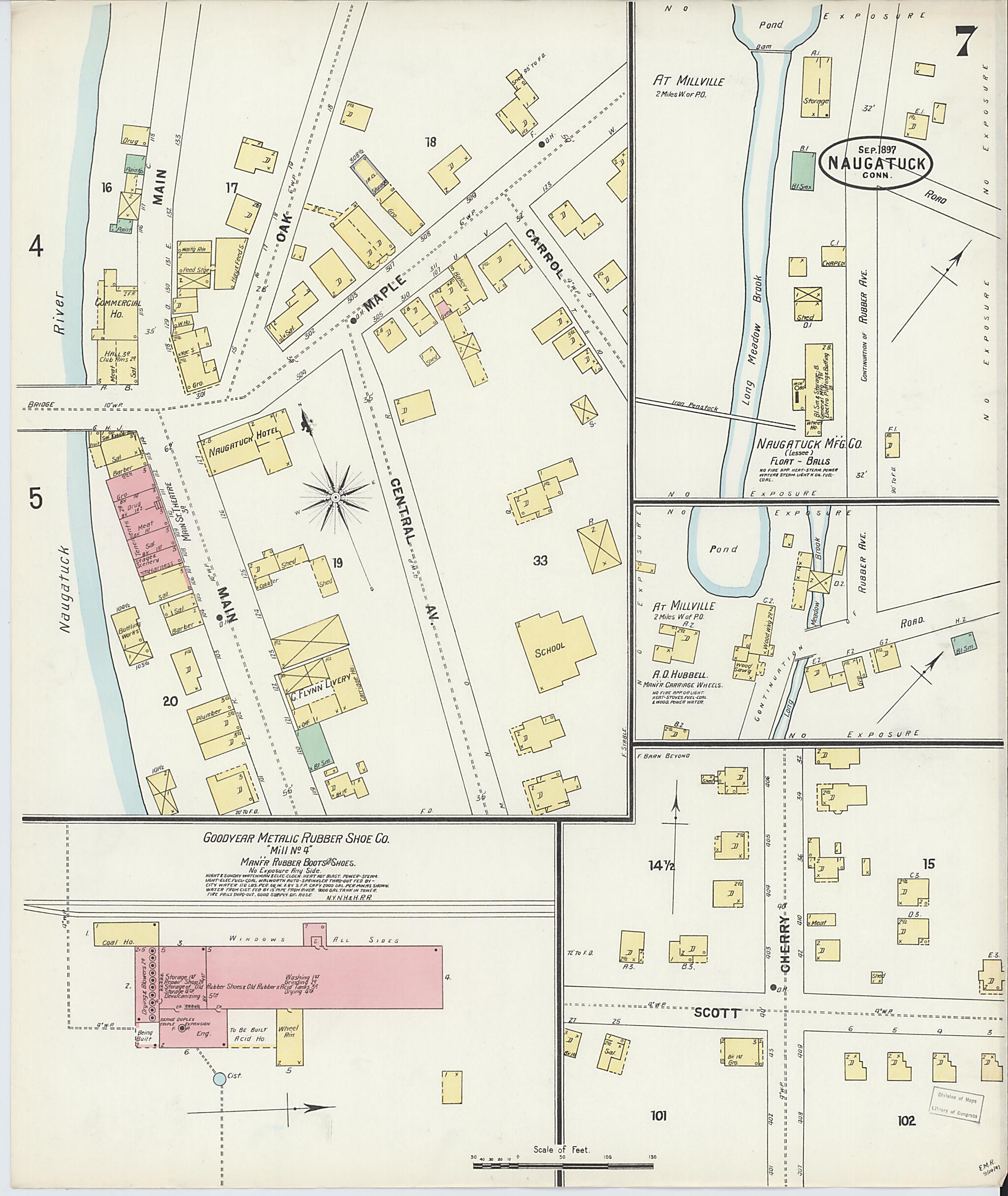 This old map of Naugatuck, New Haven County, Connecticut was created by Sanborn Map Company in 1897