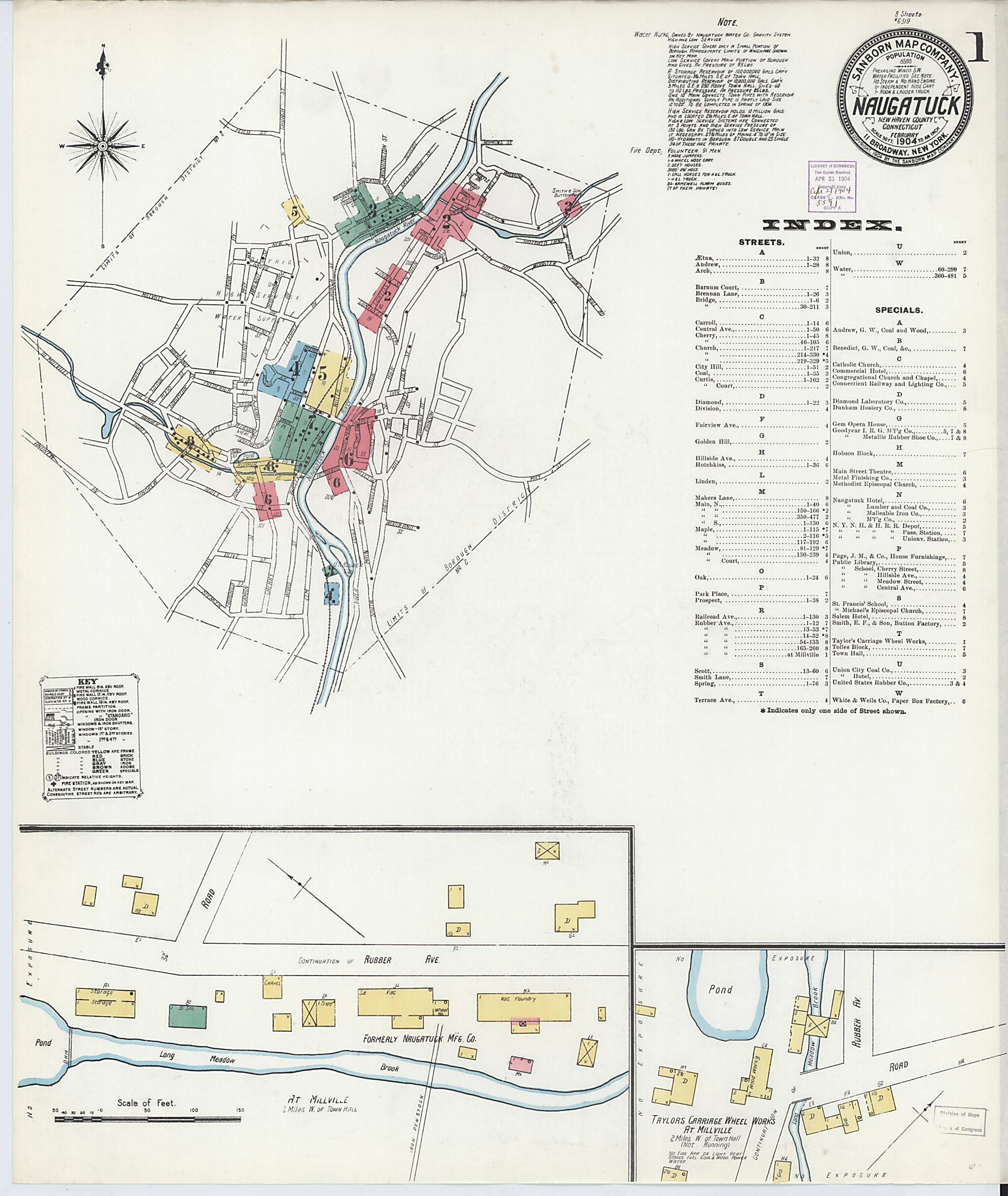 This old map of Naugatuck, New Haven County, Connecticut was created by Sanborn Map Company in 1904