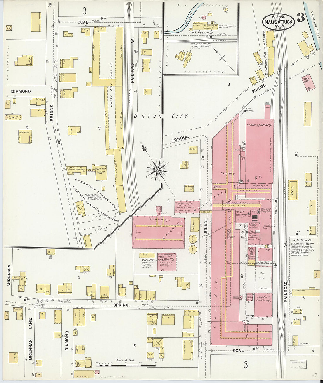 This old map of Naugatuck, New Haven County, Connecticut was created by Sanborn Map Company in 1904