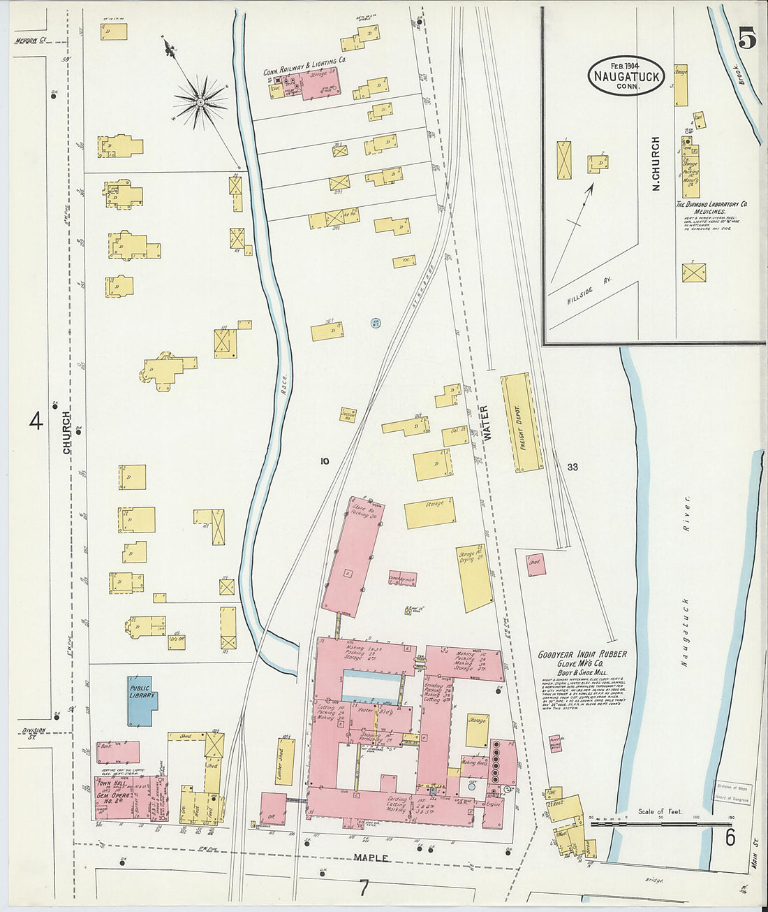 This old map of Naugatuck, New Haven County, Connecticut was created by Sanborn Map Company in 1904