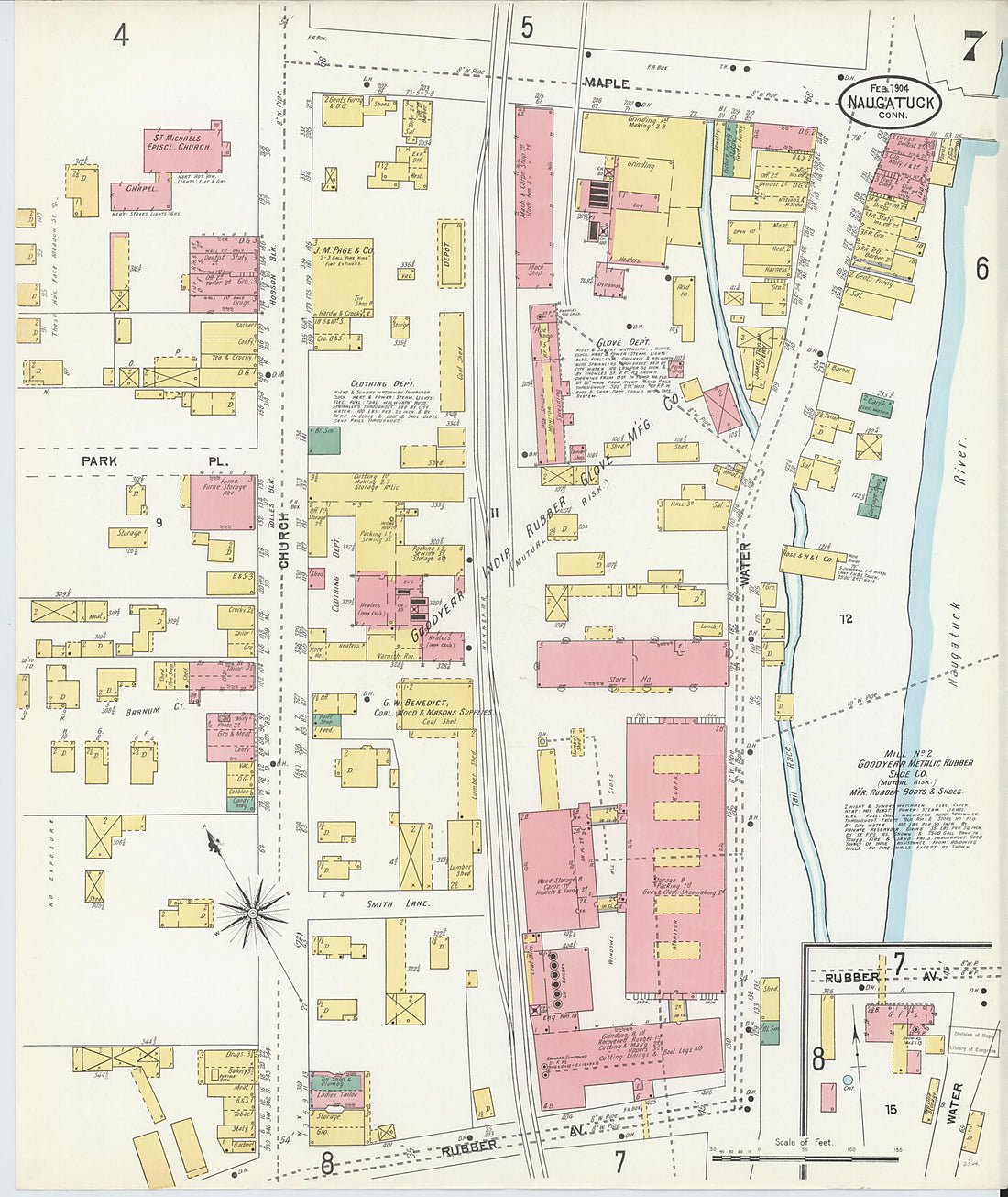 This old map of Naugatuck, New Haven County, Connecticut was created by Sanborn Map Company in 1904