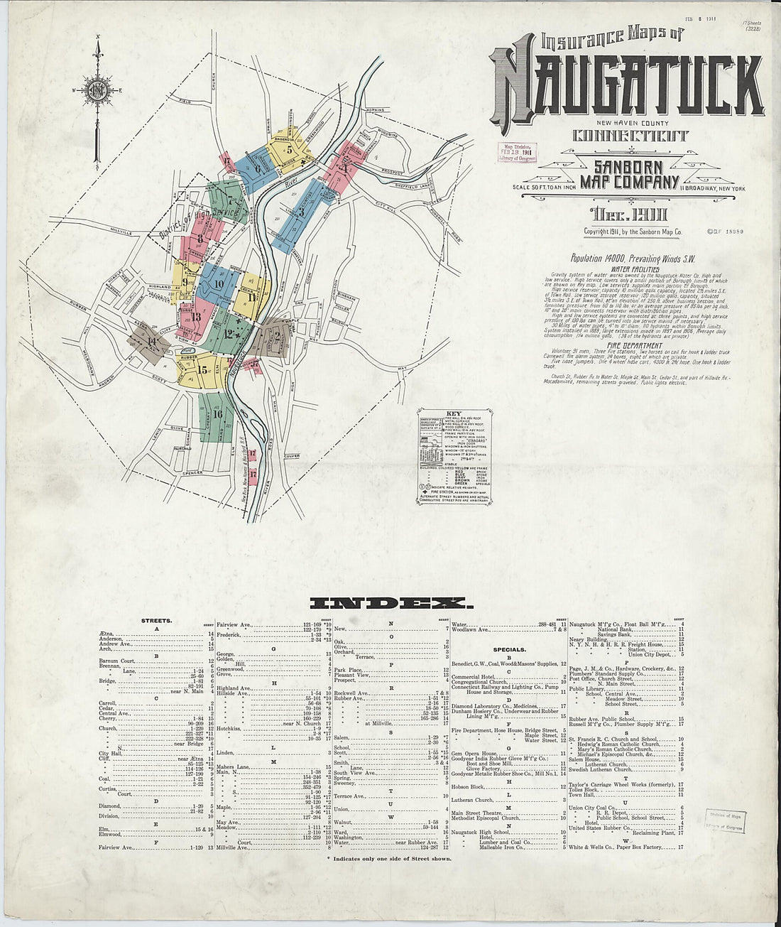 This old map of Naugatuck, New Haven County, Connecticut was created by Sanborn Map Company in 1910