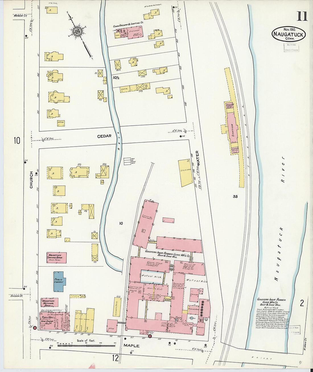 This old map of Naugatuck, New Haven County, Connecticut was created by Sanborn Map Company in 1910