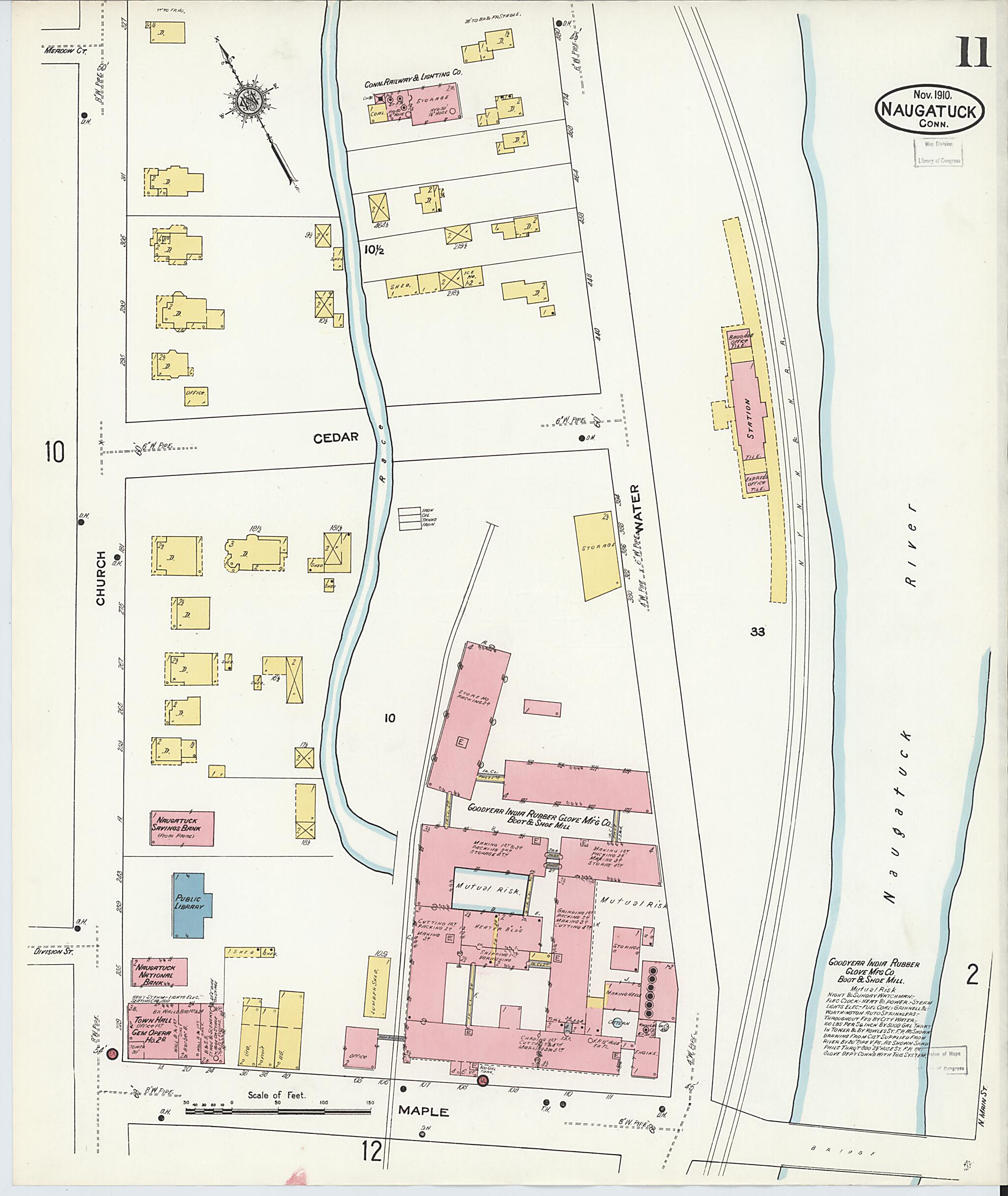This old map of Naugatuck, New Haven County, Connecticut was created by Sanborn Map Company in 1910