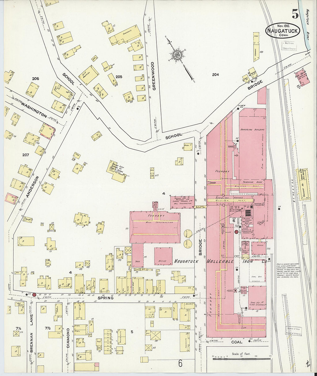 This old map of Naugatuck, New Haven County, Connecticut was created by Sanborn Map Company in 1910