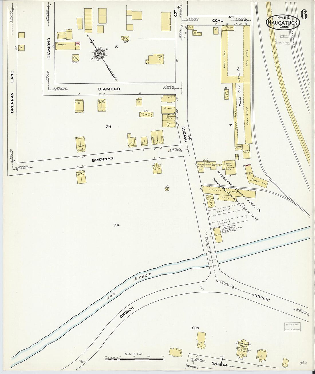 This old map of Naugatuck, New Haven County, Connecticut was created by Sanborn Map Company in 1910