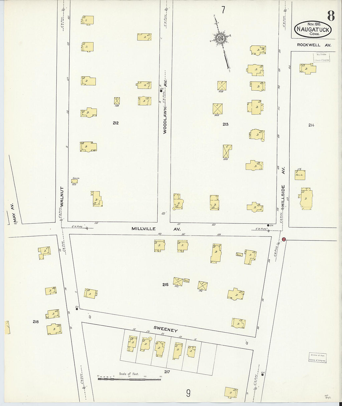 This old map of Naugatuck, New Haven County, Connecticut was created by Sanborn Map Company in 1910