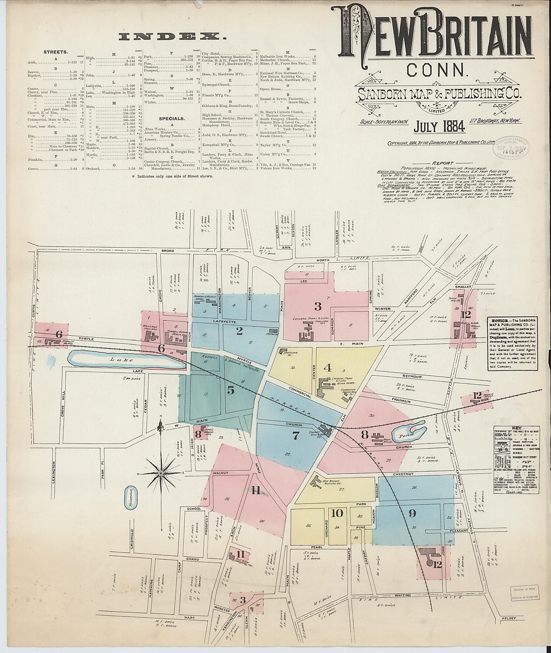 This old map of New Britain, Hartford County, Connecticut was created by Sanborn Map Company in 1884