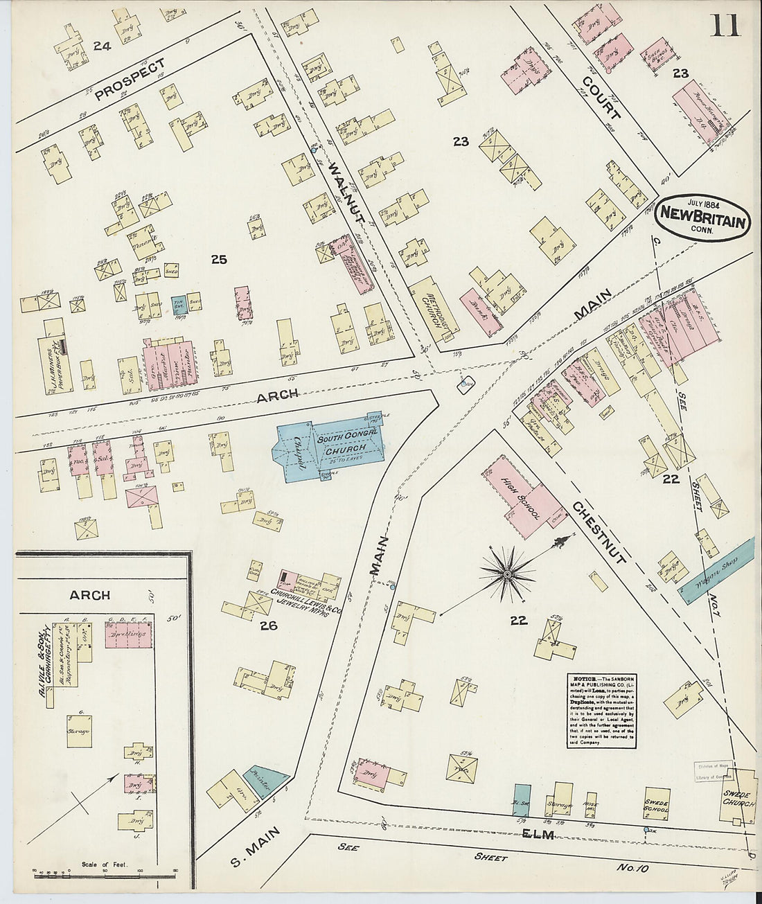 This old map of New Britain, Hartford County, Connecticut was created by Sanborn Map Company in 1884