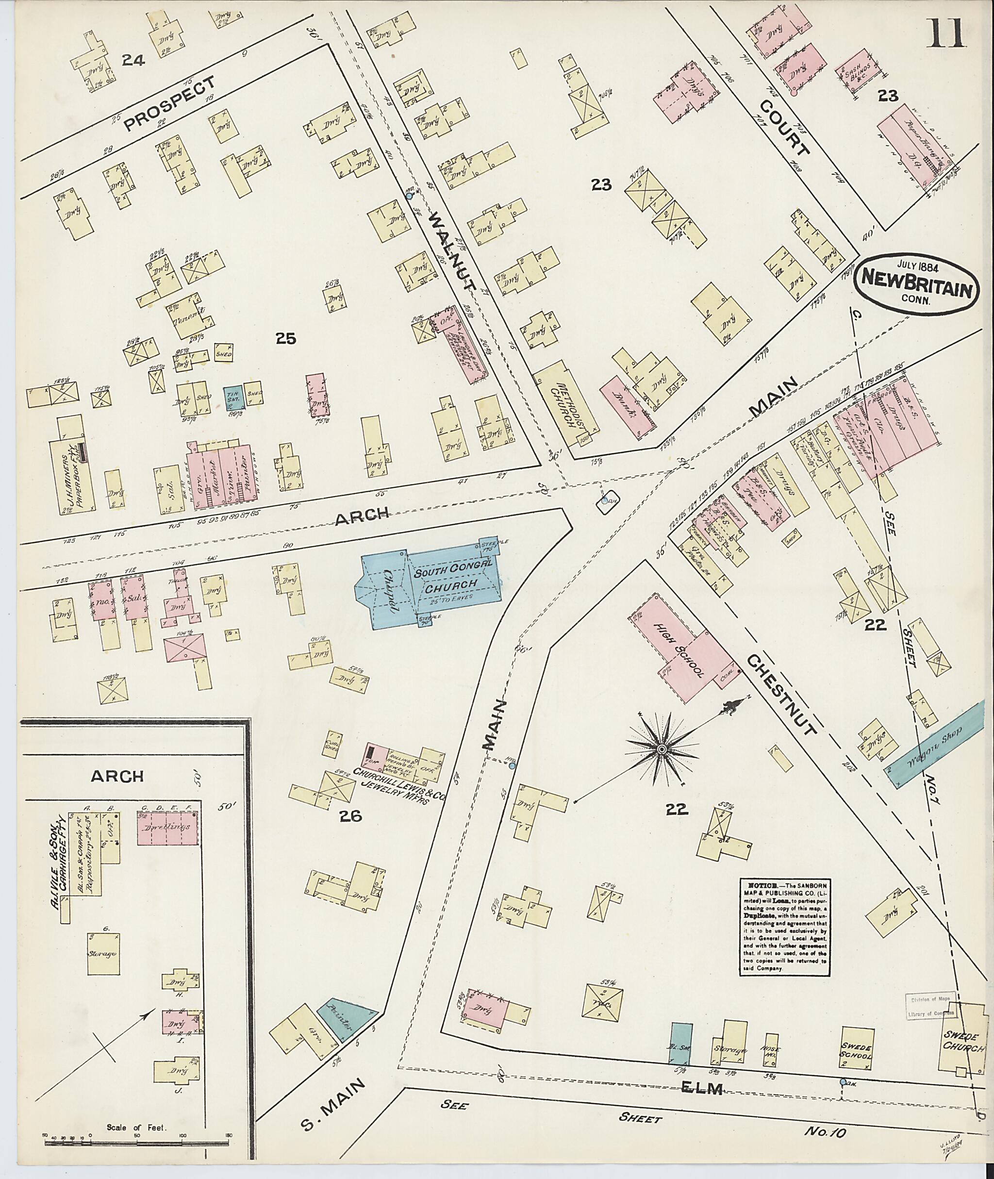 This old map of New Britain, Hartford County, Connecticut was created by Sanborn Map Company in 1884