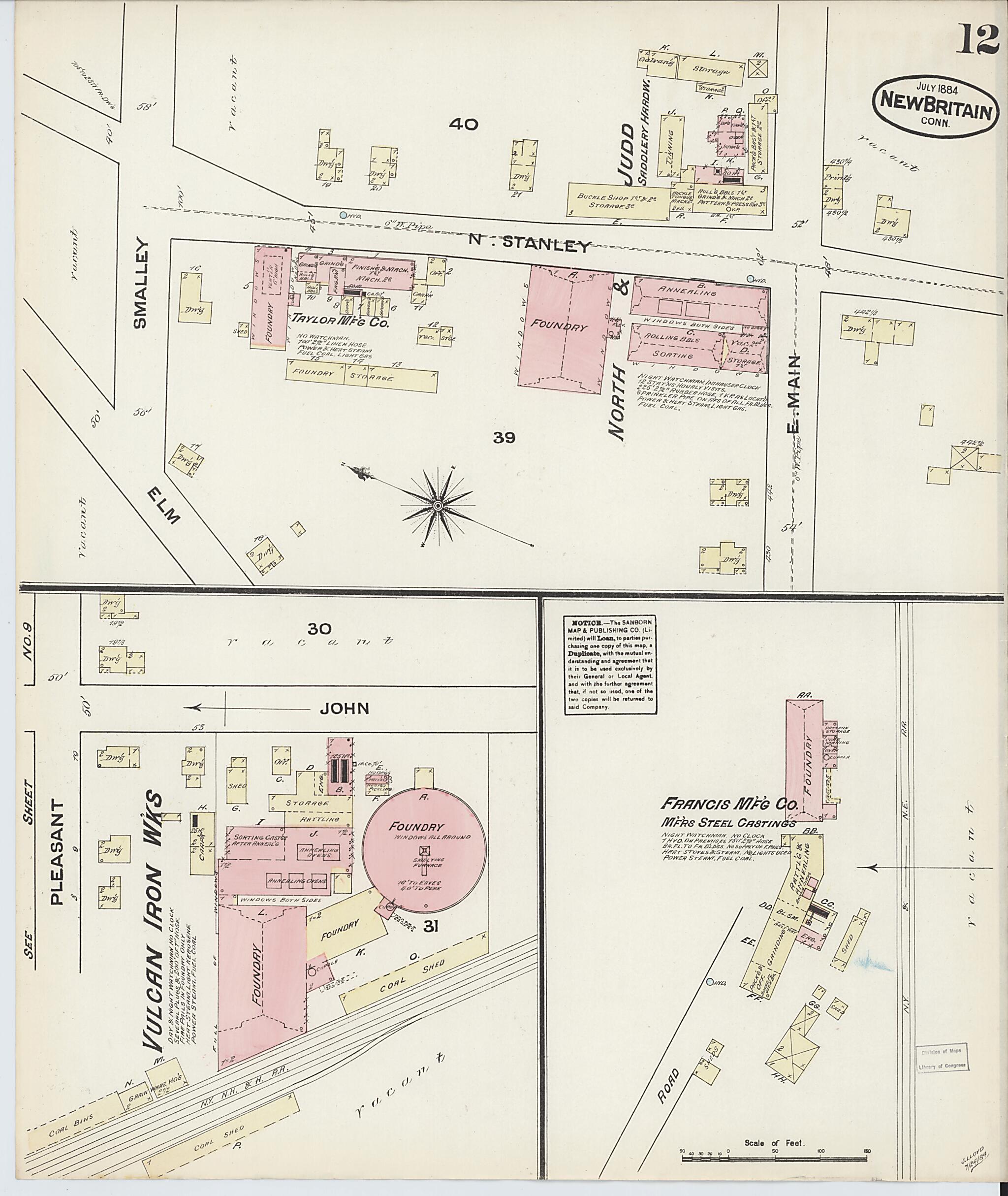 This old map of New Britain, Hartford County, Connecticut was created by Sanborn Map Company in 1884