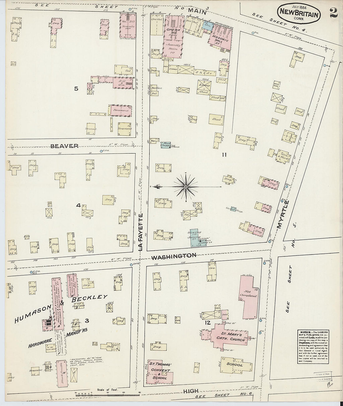 This old map of New Britain, Hartford County, Connecticut was created by Sanborn Map Company in 1884