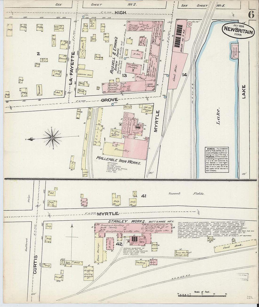This old map of New Britain, Hartford County, Connecticut was created by Sanborn Map Company in 1884